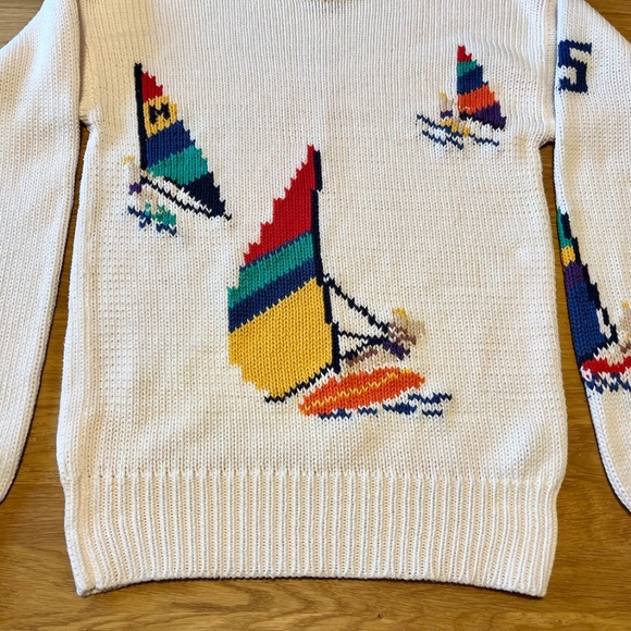 80s Vintage POLO RALPH LAUREN Sweater Sailboat Windsurfer Nautical Womens Sm 16 - Picture 3 of 12